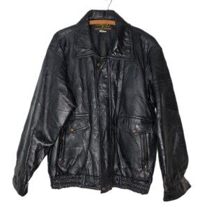 Leather & Soul jacket leather patchwork pockets snaps elastic waist size Med blk